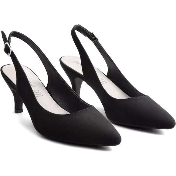🆕 Women Black Low Heel Pump Closed Pointed Toe Kitten Wedding Party Dressy Sexy - Picture 6 of 8